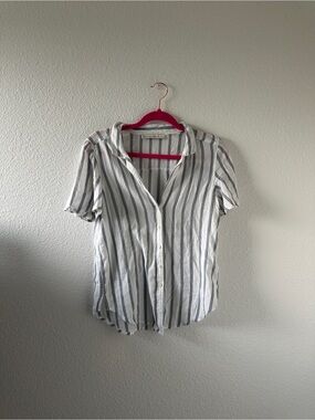 Light Blue and White Striped Button-Front Women's Shirt